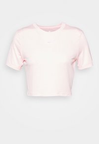 Ljust rosa kortärmad t-shirt i mjuk bomull, med rund hals och korta ärmar, prydd med en liten vit Nike-logotyp på bröstet.