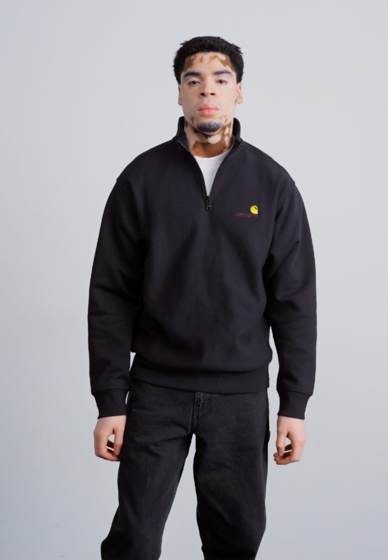 Carhartt WIP HALF ZIP AMERICAN SCRIPT - Bluză de molton - black