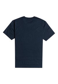 Námořnická modrá bavlněná tričko s krátkým rukávem, kulatým výstřihem a hladkou texturou, které má jednoduchý, jednobarevný design bez ozdob.