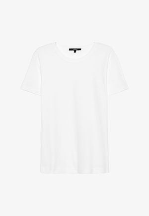 Weißes T-Shirt mit kurzen Ärmeln und Rundhalsausschnitt. Hergestellt aus weichem Material, bietet es eine lässige Passform und ein einfaches Design ohne Muster oder Akzente.