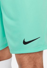 Shorts atletici verde menta realizzati in tessuto leggero con il logo Nike nero sulla gamba sinistra, caratterizzati da una superficie liscia e una vestibilità su misura.