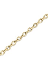 Guldfarvet metal kæde med sammenlåste ovale og runde led med en glat, poleret finish. Længden kan justeres.