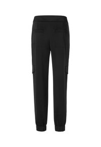 Schwarze Cargo-Hosen aus weichem Stoff, mit zwei Gesäßtaschen, elastischen Bündchen und einem bequemen Bund für optimale Bewegungsfreiheit.