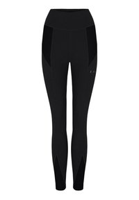 Fekete leggings magas derékkal, textúrás oldalpanellel és szoros illeszkedéssel. Simaságot adó anyag, karcsú dizájn és diszkrét logó részlet.
