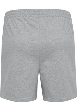 Lihtne helehall elastse vöökohaga lühike püks, valmistatud pehmest kangast, nähtav tagantpoolt lihtsa, igapäevase disainiga.