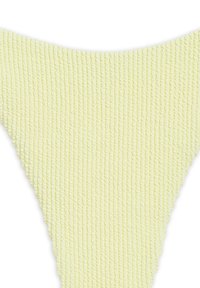 Yellow knitted bikini bottom with a textured surface. Features a minimalistic design and a triangular shape.