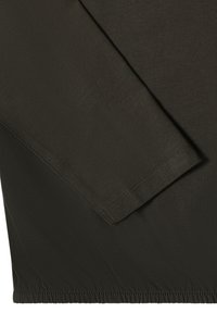 Dark green long-sleeve shirt featuring a smooth fabric, straight cut, and gathered finishing at the hem and sleeves for added detail.