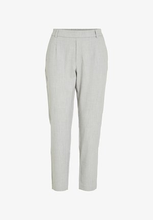 Selle heledat halli kohandatud püksid on valmistatud tekstuurist kangast, millel on vormitud talje, kitsenevad jalad ja ees olevad voldid lisatud detailide jaoks.