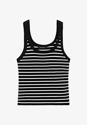 Gestreiftes Tanktop in Schwarz und Weiß aus geripptem Stoff, mit einem runden Halsausschnitt und breiten Trägern, innen mit einem Etikett "Massimo Dutti".