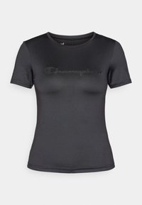 Μαύρο κοντομάνικο μπλουζάκι από απαλό ύφασμα, με διακριτικό ανάγλυφο λογότυπο "Champion" στο στήθος και στρογγυλή λαιμόκοψη.