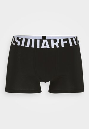 Schwarze Boxer-Briefs mit einem weißen elastischen Bund, der den Markennamen trägt. Weicher, dehnbarer Stoff mit einer figurschmeichelnden Passform und nahtlosen Kanten.