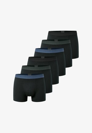 Pakke med seks boxer briefs i sort, med kontrasterende farver på taljen i blå og grøn. Fremstillet af et glat, strækbart stof.