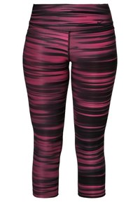 Leggings Capri in un tessuto elastico e liscio, caratterizzati da un motivo ondulato rosa e nero, vita alta e un sottile dettaglio con logo.