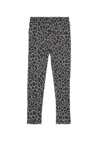 Legging met luipaardprint in grijs en zwart, voorzien van een elastische tailleband, gemaakt van zachte stof met een gladde textuur.