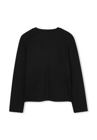 Zwart langetermijn top met een ronde hals. Gemaakt van een zachte, gladde stof met een eenvoudig ontwerp en een reguliere pasvorm. Geen zichtbare details.