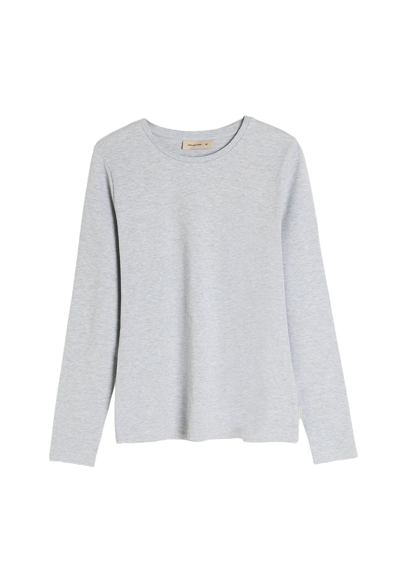 Jasnoszara koszula z długim rękawem wykonana z miękkiej bawełny. Posiada okrągły dekolt i luźny krój z minimalną ilością szwów.