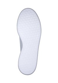 Vit sneaker sula med ett hexagonalt mönster och släta kanter. Inga synliga logotyper eller ytterligare designelement.