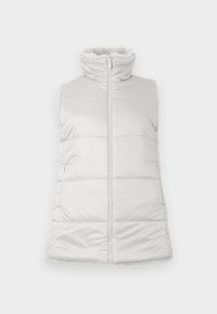 Witte gevoerde mouwloze vest met hoge kraag en ritssluiting aan de voorkant, met quilted delen en een zachte binnenvoering.