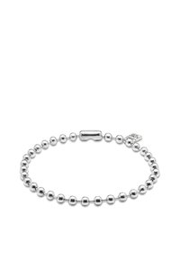 Bracelet en perles argentées avec des perles sphériques et un fermoir ovale lisse. Comprend une petite étiquette avec le lettrage de la marque attachée.