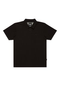 Polo shirt nera con maniche corte, colletto, pattina con tre bottoni e un piccolo logo sul lato sinistro del petto. Realizzata in materiale di cotone.