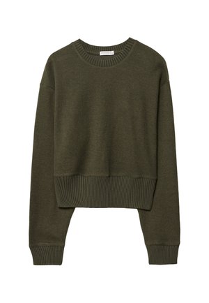 Mørkeolivengrønt cropped sweater med lange ærmer og ribbet udskæring, manchetter og kant.