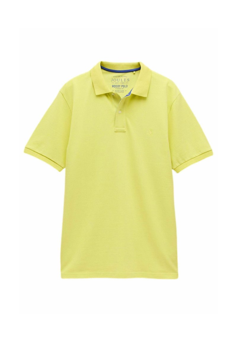 Žlté polo tričko s krátkym rukávom a golierom, obsahuje gombíkovú légu, mäkkú textúru a malé logo na ľavej hrudi.