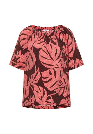 Cecil, CARMEN-BLOUSE WITH SHORT-SLEEVE AND BLÄTTERPRINT - Blouse - coral