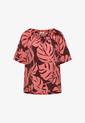 Cecil, CARMEN-BLOUSE WITH SHORT-SLEEVE AND BLÄTTERPRINT - Bluse - coral