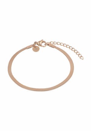 Armband van roségoud met een lobster sluiting, verstelbare schakels en een kleine ronde bedel bevestigd vlak bij de sluiting.