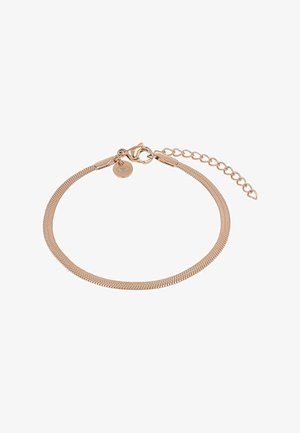 Armband van roségoud met een lobster sluiting, verstelbare schakels en een kleine ronde bedel bevestigd vlak bij de sluiting.