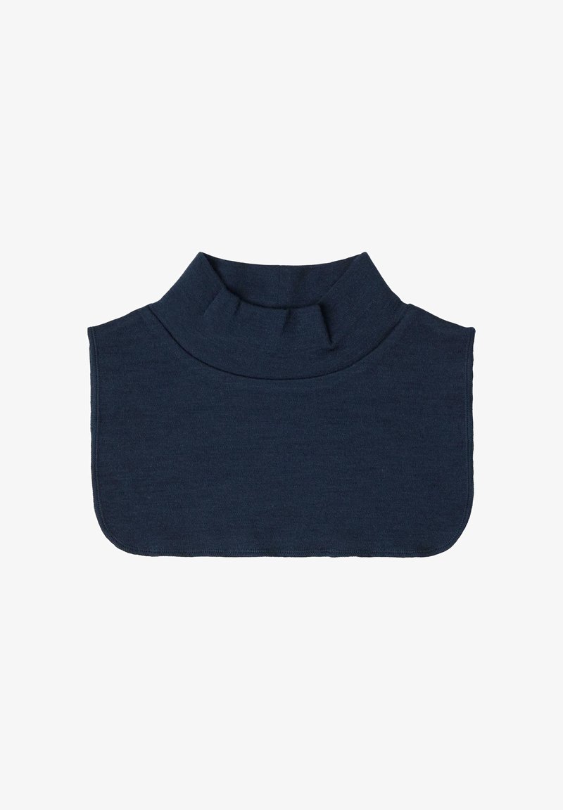 Collo a dolcevita blu navy, realizzato in morbido tessuto a maglia. Presenta un collo piegato e bordi arrotondati. Design semplice senza motivi aggiuntivi.