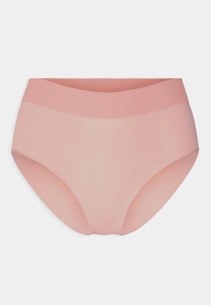 Light pink women's brief made from smooth fabric, featuring a soft, ribbed waistband and seamless design for comfort and support.