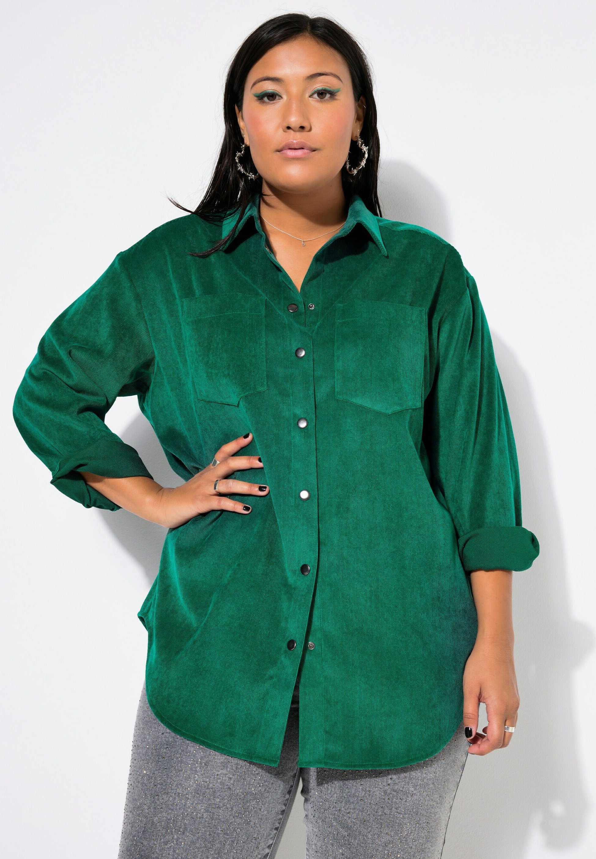 Studio Untold COL DE MANCHES LONGUES - Button-down blouse - emerald green/ green - Zalando