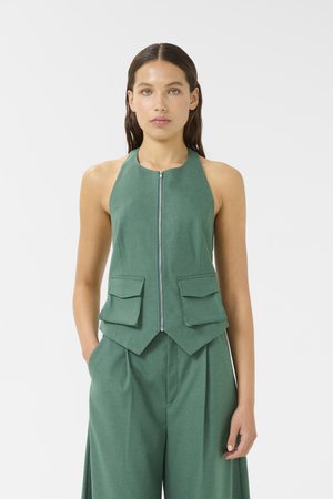 Gestuz CALLIA HALTERNECK - Blusa - posy green melange