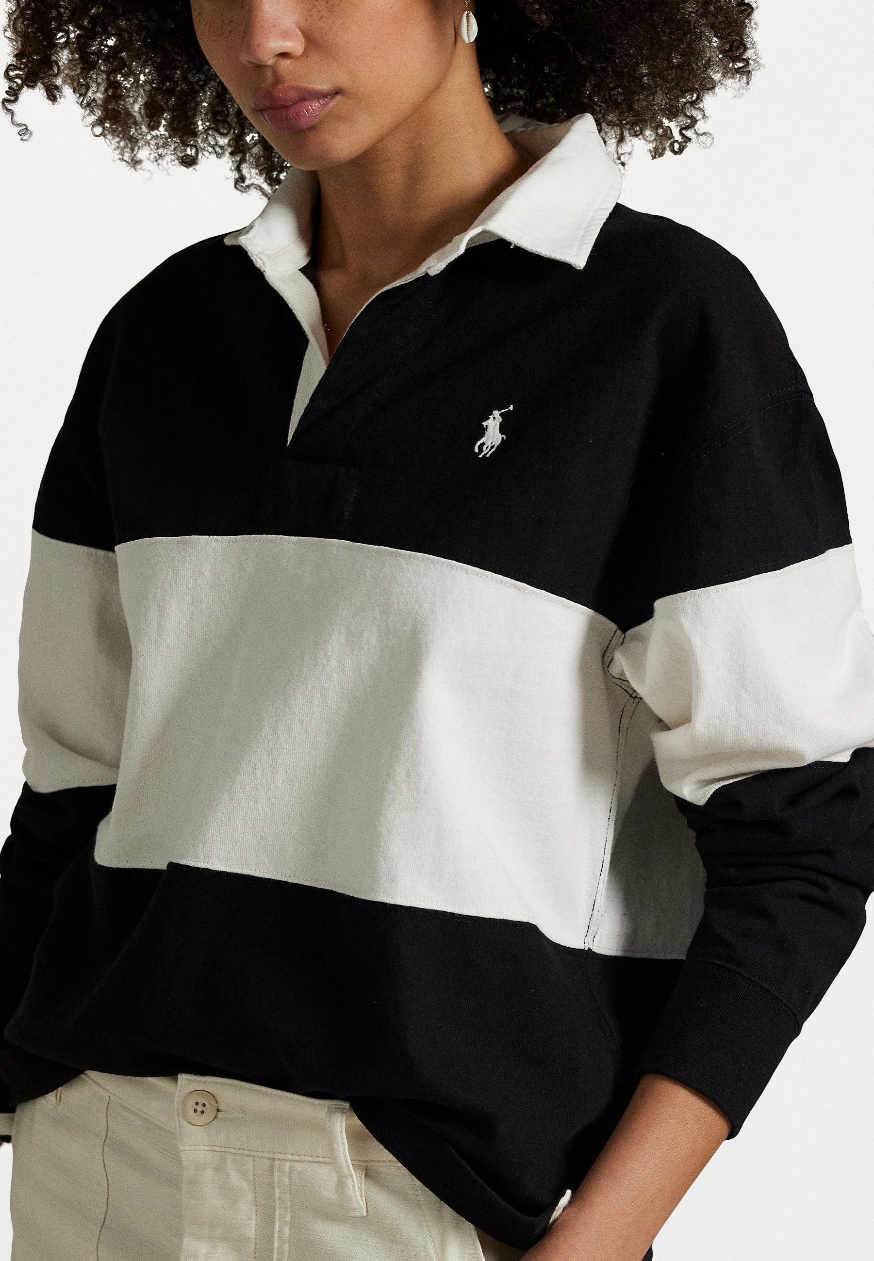 売れ筋商品|||ラルフローレン カットソー トップス レディース Women's Color-Blocked Cotton Jersey Rugby Shirt Polo Black/Deckwash White Color-Blocked Cotton Jersey Rugby Shirt