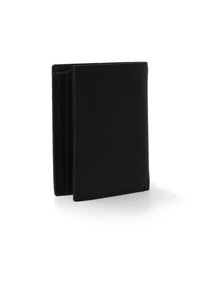 Sort læderpung med glat tekstur, bi-fold design og flere kortholdere, med diskrete syninger langs kanterne.