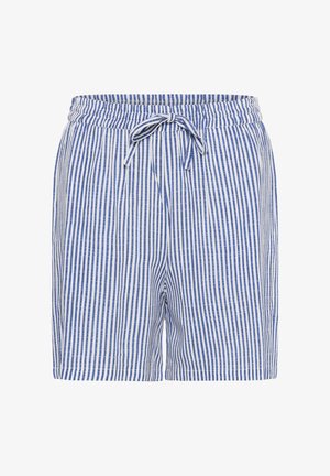 Blauw-witte, verticaal gestreepte casual shorts met een elastische tailleband en een trekkoord aan de voorkant.