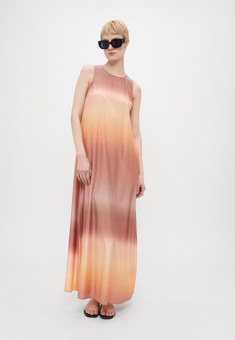 strapless open back dress Orange Sequin and Beige Long Dress – Love Frocks main image 1