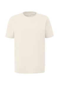 Lichtbeige t-shirt gemaakt van zacht katoen. Voorzien van een ronde hals, korte mouwen en een normale pasvorm met een minimalistisch ontwerp.