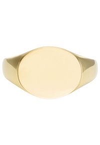 Goudkleurige metalen bangle met een glad, ovaal vlak en afgeronde randen, voorzien van een reflecterende afwerking en een slank, modern ontwerp.
