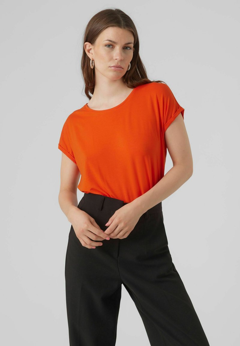Vero Moda VMAVA PLAIN - T-shirt - bas - tangerine tango