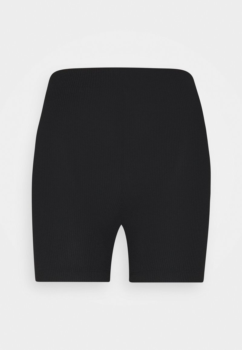 Short cycliste noir côtelé à taille haute, longueur mi-cuisse et coupe ajustée, présenté sur un fond blanc uni.