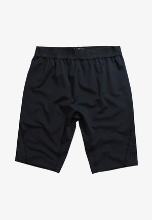 Mustat uimaportit, jotka on valmistettu sileästä kankaasta. Niissä on joustava vyötärö, litteät saumat ja logo vasemmassa alareunassa.