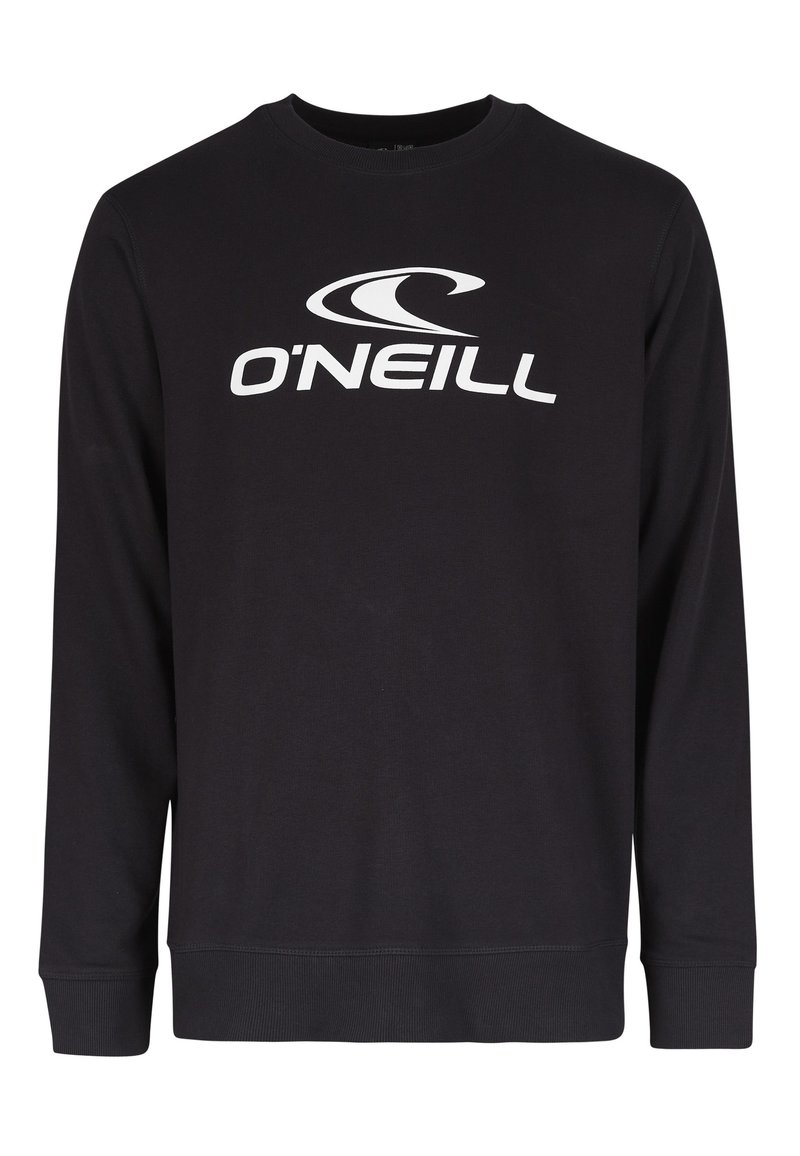 Sudadera negra de manga larga con cuello redondo, con el logo blanco de O'NEILL y un gráfico de ola centrado en el pecho.