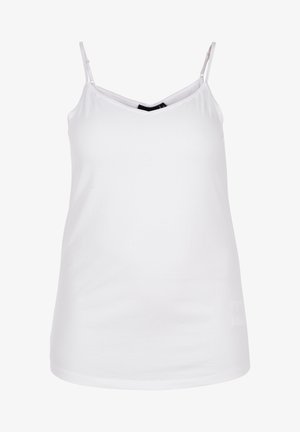 Camisole blanche sans manches avec un décolleté en V, fabriquée en coton doux, dotée de bretelles réglables et d'une coupe décontractée.