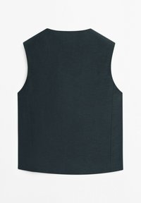 Dark gray sleeveless vest with a simple, straight cut and no visible buttons or embellishments, shown from the back.