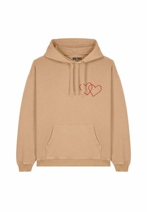 DOUBLE HEART VINTAGE EMBROIDERY - Hoodie - beige