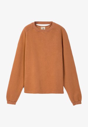 Brauner Baumwoll-Sweatshirt mit langen Ärmeln, Rundhalsausschnitt und gerippten Bündchen. Hat eine normale Passform mit minimalen Nähten.