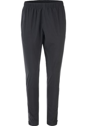 Schwarze Hosen aus leichtem, atmungsaktivem Material mit einem elastischen Bund und seitlichen Schlitzen an den Knöcheln für mehr Bewegungsfreiheit.