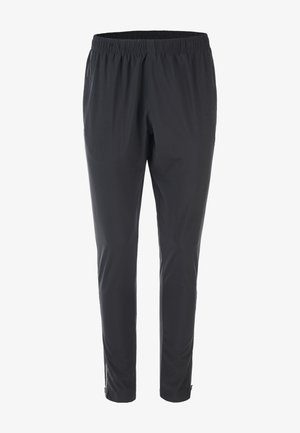 Schwarze Hosen aus leichtem, atmungsaktivem Material mit einem elastischen Bund und seitlichen Schlitzen an den Knöcheln für mehr Bewegungsfreiheit.